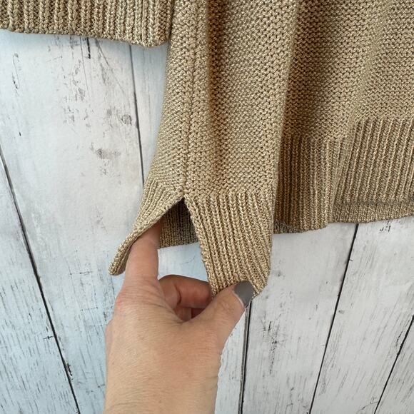 NWT Talbots Beige Metallic Knit Scoop Neck 3/4 Sleeve Tunic Sweater Size 1XP - Picture 2 of 13